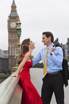 Romantic Couple on Westminster Bridge by Big Ben, London, Englan