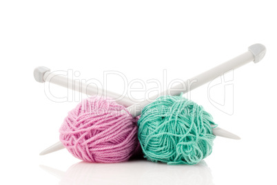 Green and pink  knitting wool