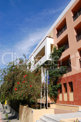 Entrance in the modern popular hotel, Crete, Greece