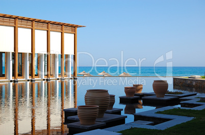 Restaurant, swimming pool and beach of luxury hotel, Crete, Gree