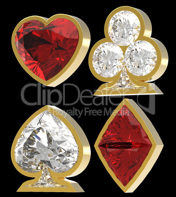 Diamond shaped Card Suits with golden framing