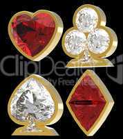 Diamond shaped Card Suits with golden framing