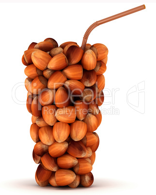 Glass shape made of nuts with straw