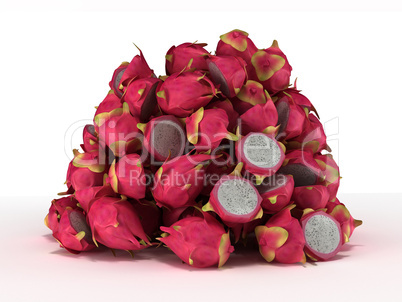 Pile or Heap of Dragon Fruit over white