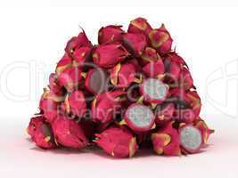 Pile or Heap of Dragon Fruit over white