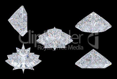 Top, bottom and side views of maple leaf diamond