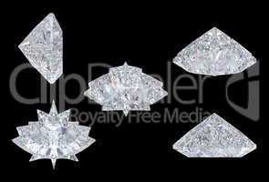 Top, bottom and side views of maple leaf diamond