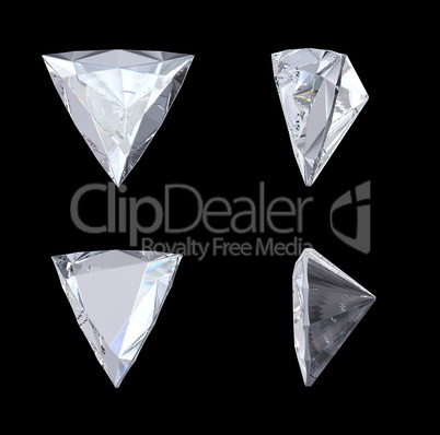 Top, bottom and side views of trillion diamond