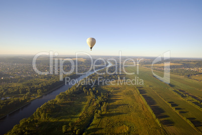 Balloon and river sunrise
