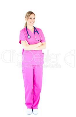 Assertive female surgeon with folded arms smiling