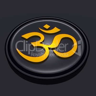 3D - Golden OM sign on black Medallion 02