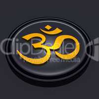 3D - Golden OM sign on black Medallion 02