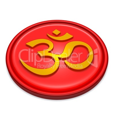 3D - Golden OM sign on red Medallion 02