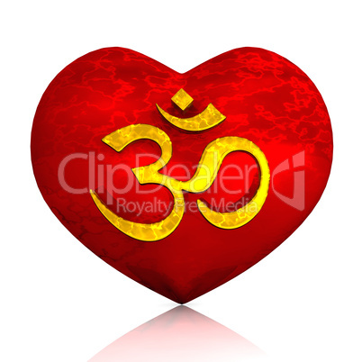 3D - Golden OM sign on red heart