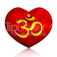3D - Golden OM sign on red heart