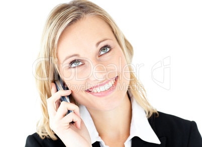 Smiling businesswoman talking on phone