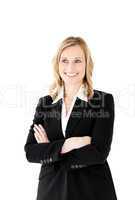Attractive businesswoman with folded arms isolated