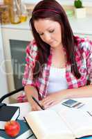Young attractive girl studying at home