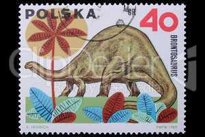 Poland - CIRCA 1969: A stamp Brontosaurus