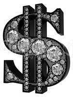 3D Dollar symbol incrusted with diamonds isolated