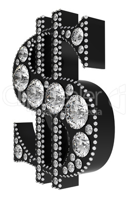 Black 3D Dollar symbol incrusted with diamonds