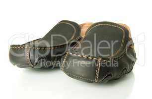 Closeup of black mens shoes moccasins