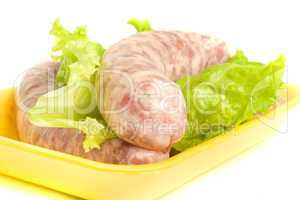 Closeup of one Uncooked Sausage
