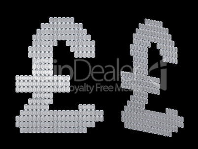 GB pound dollar symbol assembled of diamonds