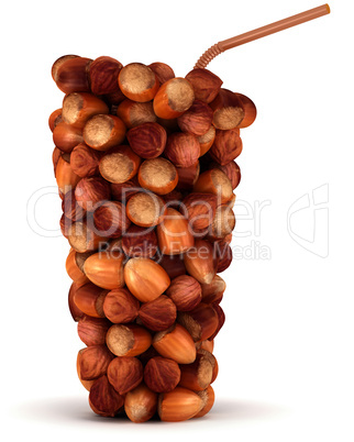 Glass shape made of huzel nuts with straw