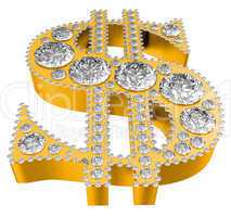 Golden 3D Dollar symbol incrusted with diamonds