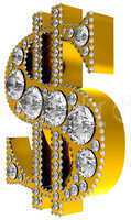 Golden 3D Dollar symbol incrusted with diamonds