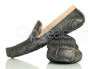 Modern black mens shoes moccasins