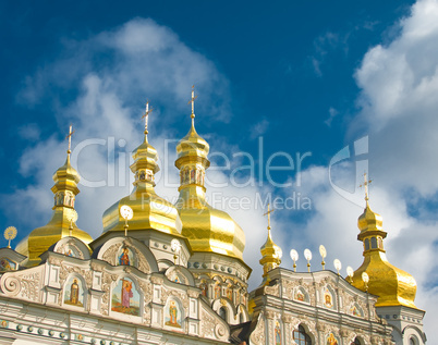 Orthodox church and blue sky with clouds