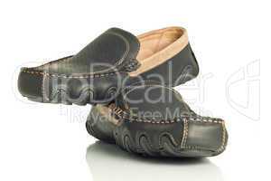 Pair of modern black mens shoes moccasins