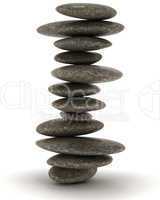 Stability and Zen. Balanced black stones tower