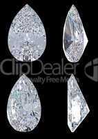 Top, bottom and side views of pear diamond