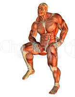 Muskel Body Builder auf einen Bein stehend