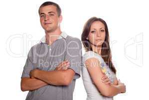 Woman and man posing on a white background