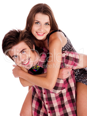 Young woman enjoying piggyback ride