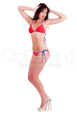 Portrait of beautiful girl in red bikini