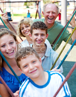 Close-up shot of a family  playing in the playground