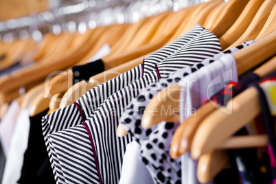 Multi-coloured wardrobe showcase, closeup