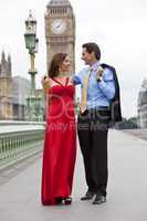 Romantic Couple, Westminster Bridge by Big Ben, London, England