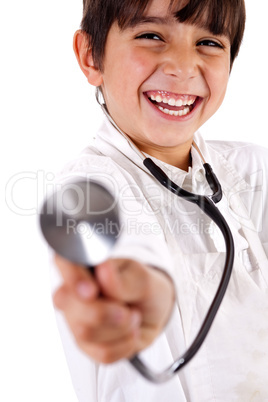 Little doctor showing his Stethoscope