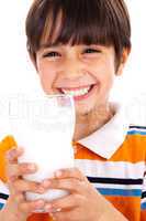 Young kid with glass of milk