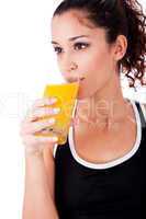 fitness girl drink a fresh juice