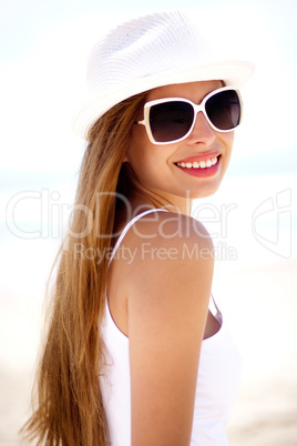 Closeup portrait of young smiling woman