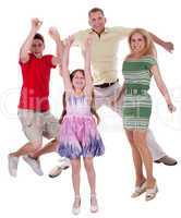 Cheerful family jumping to the air and having fun
