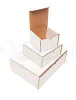 Stack of Blank White Cardboard Boxes, Top Opened, Isolated