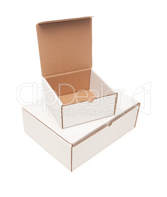 Stack of Blank White Cardboard Boxes, Top Opened, Isolated